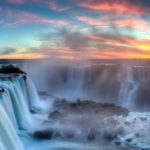 Sunset over iguacu Falls in Brazil