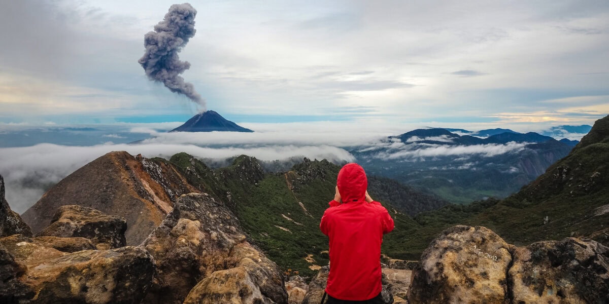 The Gunung Sinabung Volcano eruptions, View from Mount Sibayak, Medan, Indonesia