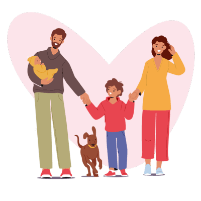 Happy family with two young kids