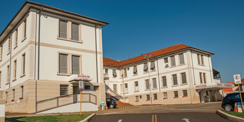 The entrance to Hospital Casa Pia São Vicente de Paulo in São Manuel, Brazil