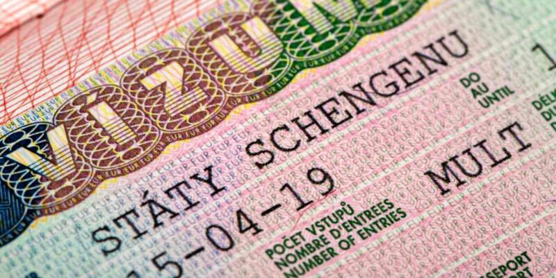 close-up of a multiple entry Schengen visa