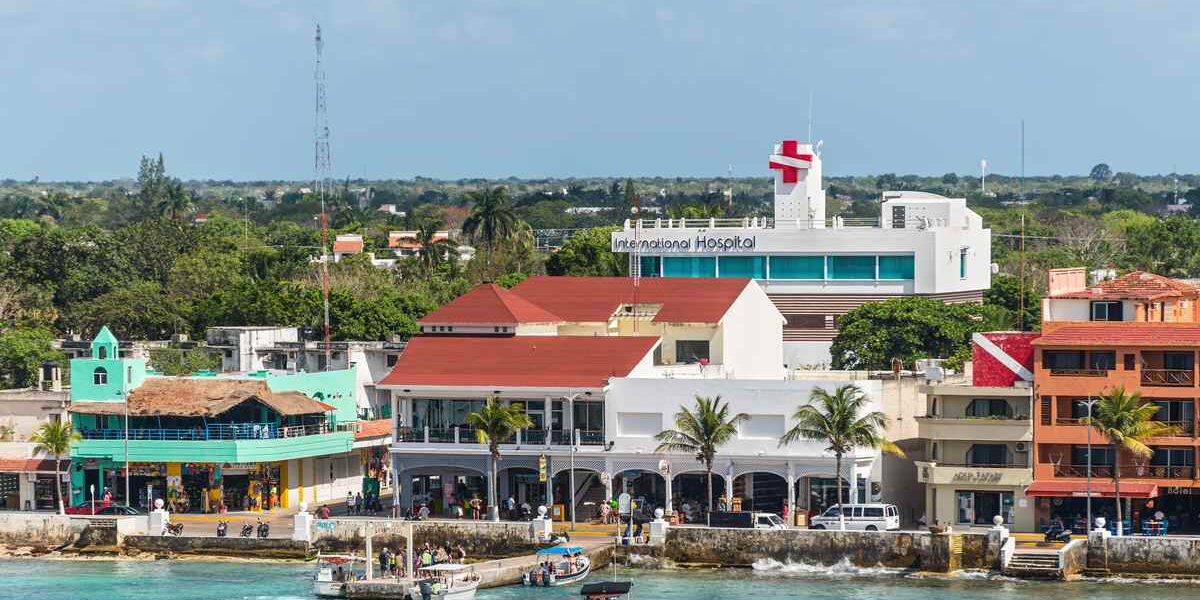 a coastal hospital in San Miguel de Cozumel, Mexico, where tourists are required to have travel insurance for Mexico