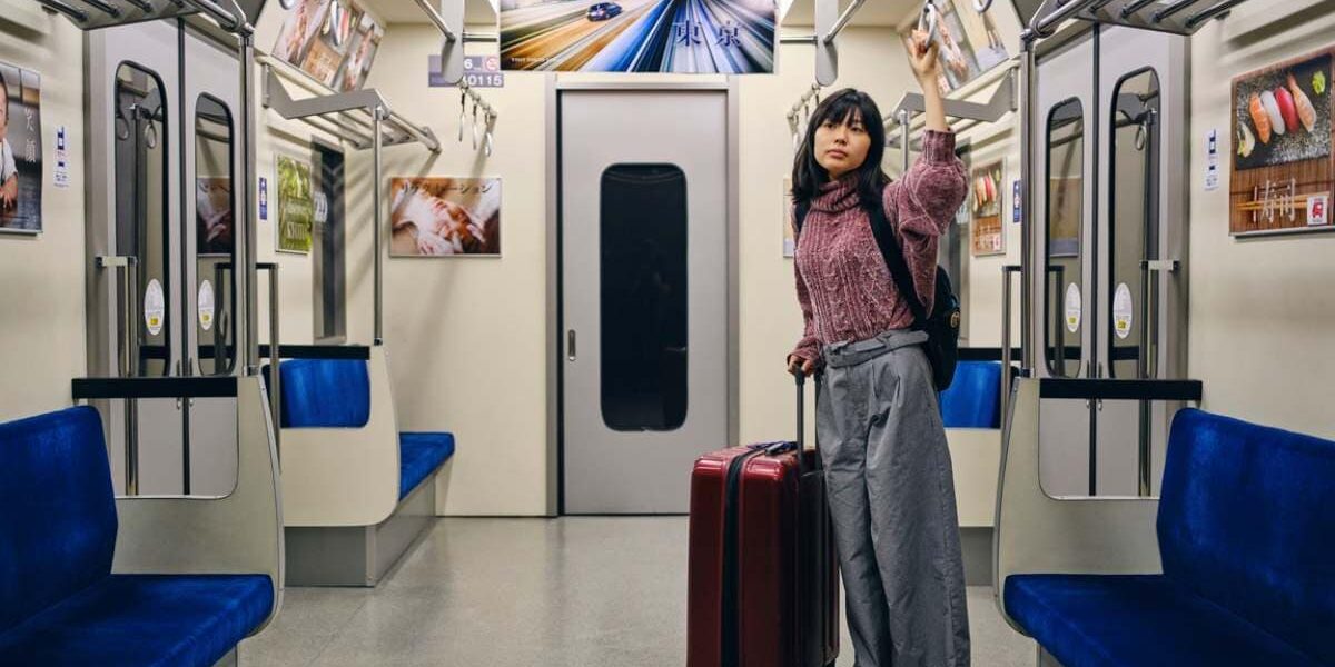 a woman traveling on a women-only train carriage in Japan